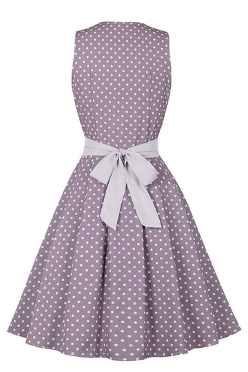 Vestido de Polka Dots 1950 roxo com cinto